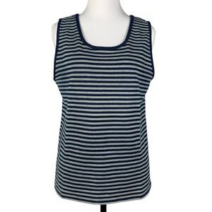 Blue Willis Indigo Cotton Linen Tank Top Womens L Blue Stripes Stretch Denmark